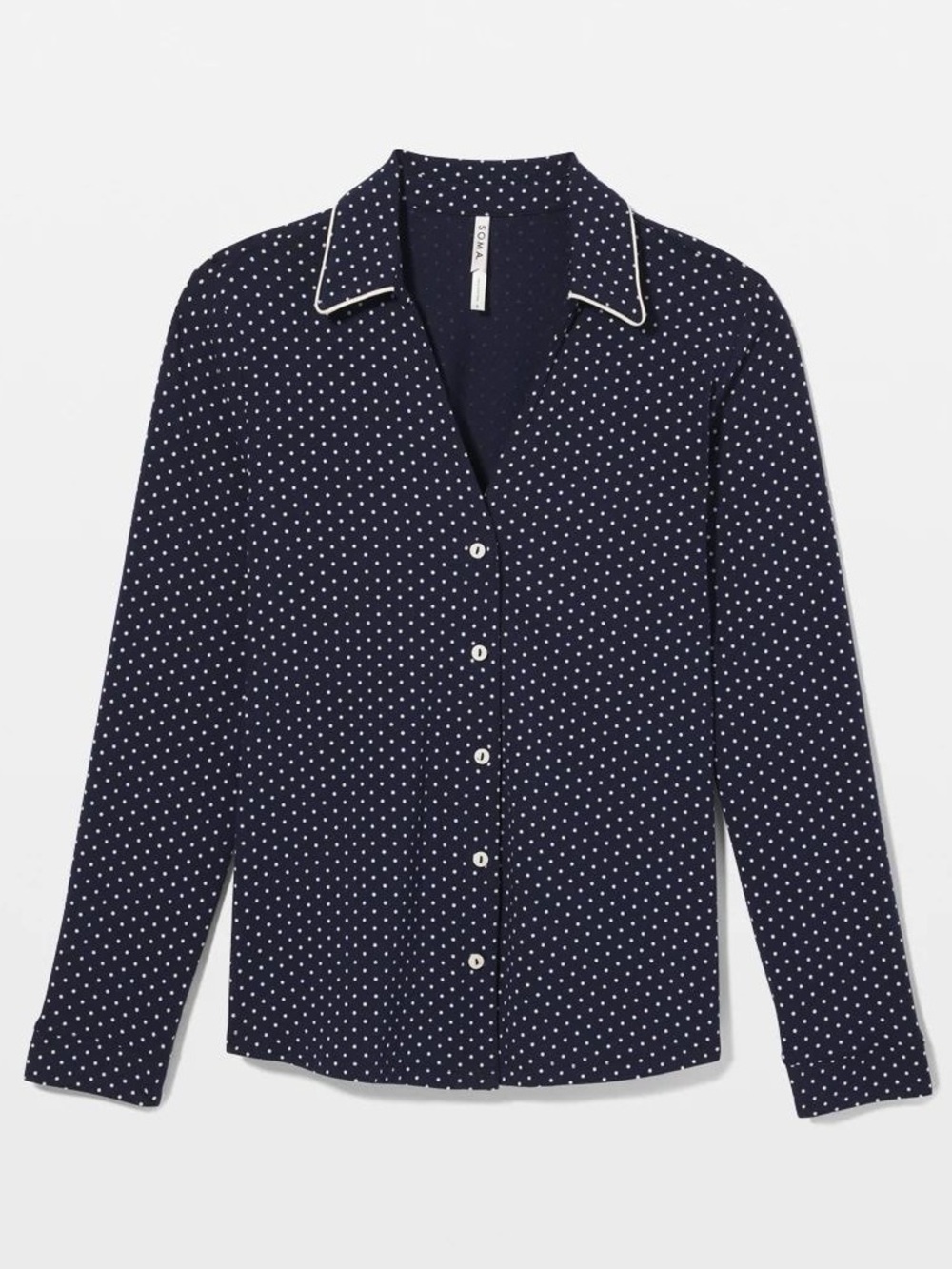 NWT- SOMA Long-Sleeve Notch Collar Pajama Top Metro Dot Navy